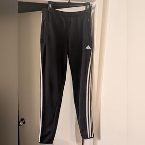 Adidas Black Track Pants with White Stripes Large